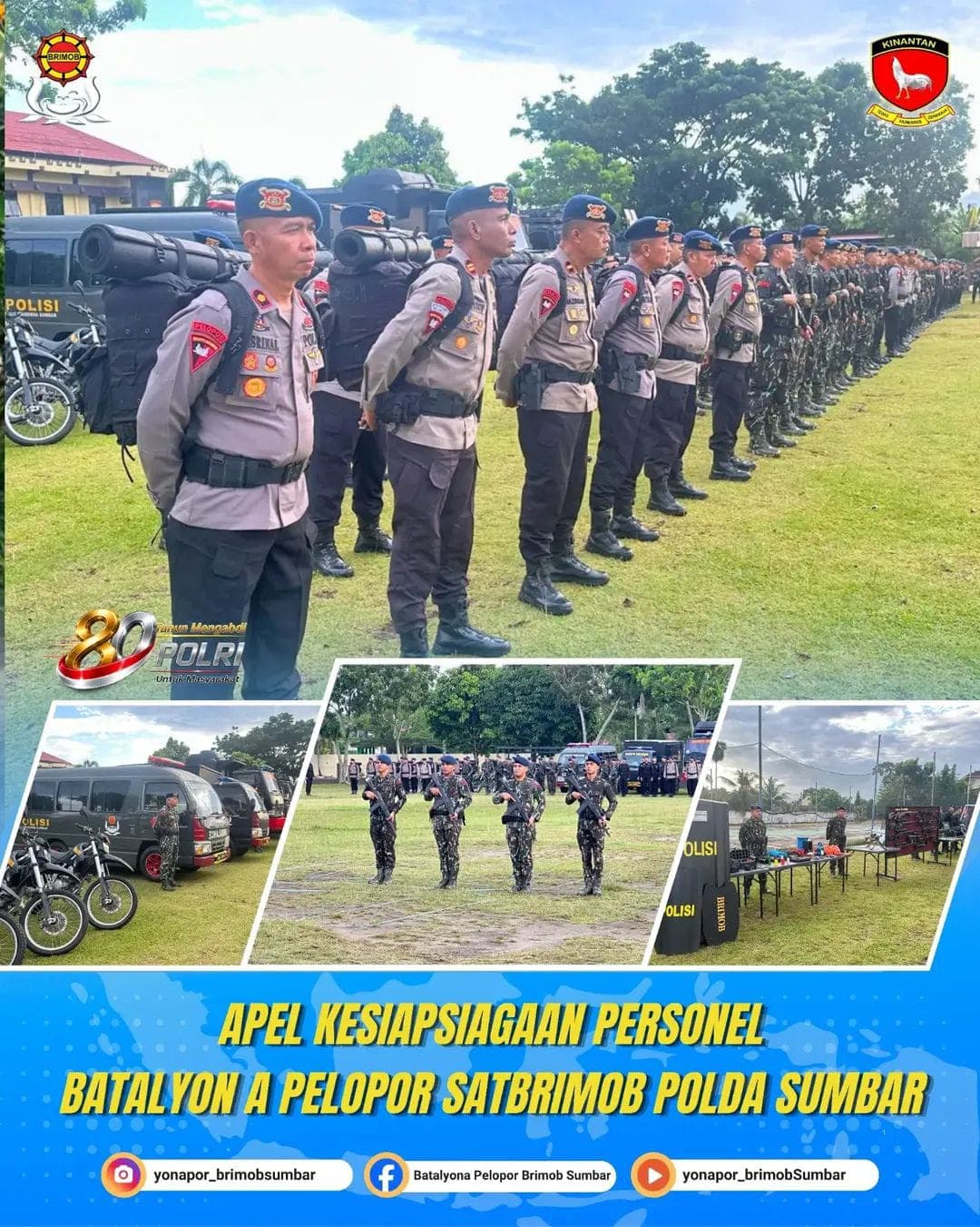 Personel Batalyon A Pelopor Satbrimob Polda Sumbar Laksanakan Apel Kesiapsiagaan dan Pemeriksaan Sikap Tampang