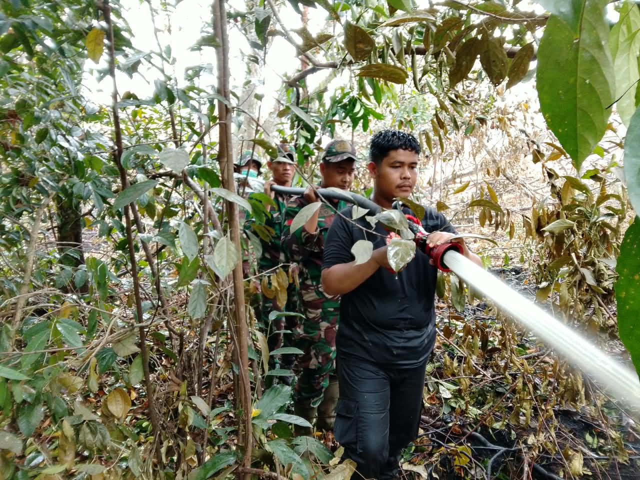Kodam XIX/Tuanku Tambusai Bersama Tim Terpadu Berjibaku Kendalikan Karhutla di Enam Titik