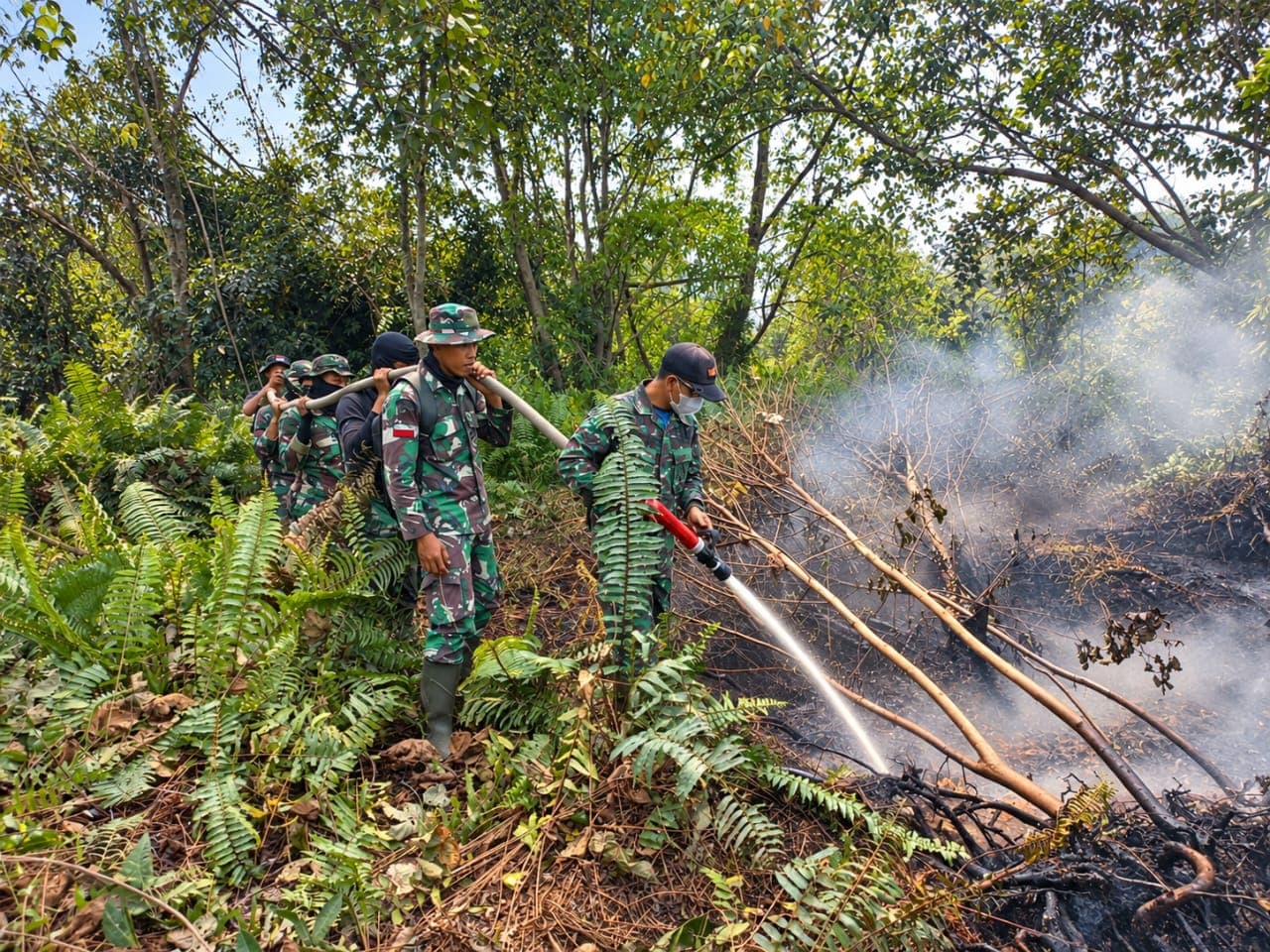Kodam XIX/Tuanku Tambusai Bergerak di Kuala Cenaku, Pemadaman Karhutla Terus Berlanjut