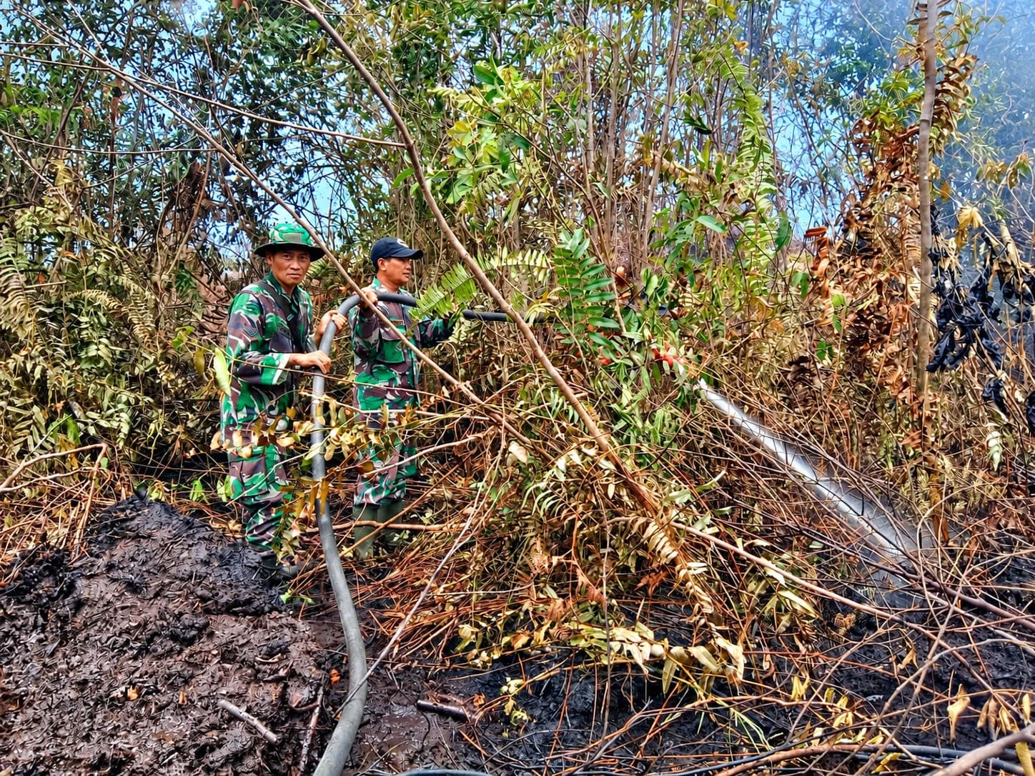 Kodam XIX/Tuanku Tambusai Terus Perkuat Pemadaman Karhutla di Pulau Jum'at, Titik Asap Masih Ditangani